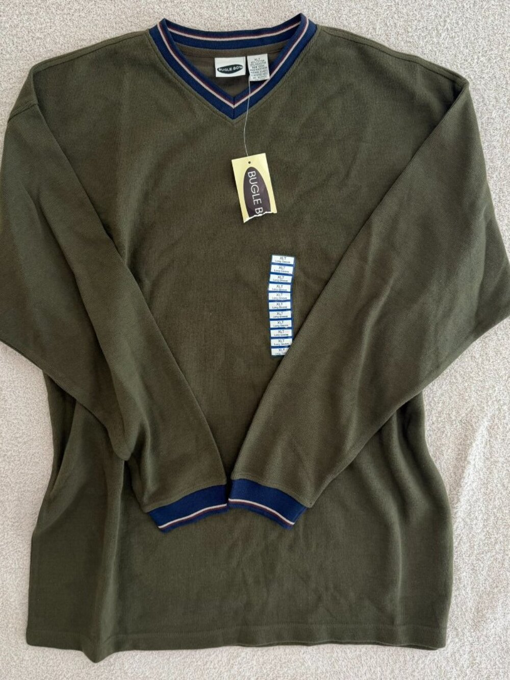 Vintage Bugle Boy XLT V-Neck Knit Shirt Olive NWT